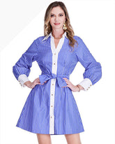 Collar Waist Pleated Shirt Dress