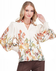 Collar Split V-Neck Blouse - Wild Bloom