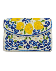 Blue Print Lemon Bag with Rope Trim