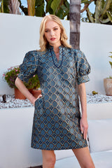 Collar Trimmed v-Neck Dress - Gilded Trellis