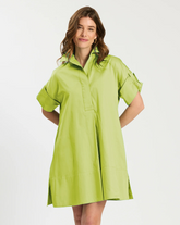 Addie Cotton Short Shirtdress - Lime Green