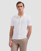Chevron Button-Front Short-Sleeve Polo Sweater - Chalk