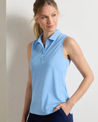 Banded Sport Mesh Sleeveless Button Polo
