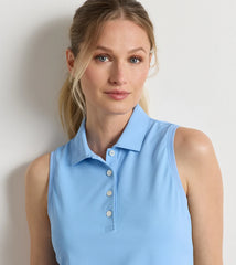 Banded Sport Mesh Sleeveless Button Polo
