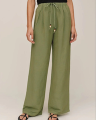 Beaded Drawstring Beach Pant - Olive Leaf