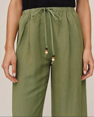 Beaded Drawstring Beach Pant - Olive Leaf