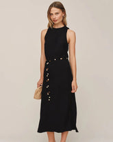 Bias Midi Dress With Beaded Belt - Black