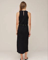 Bias Midi Dress With Beaded Belt - Black