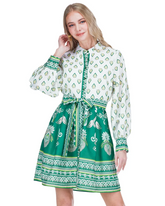 Contrast Button Dress - Fern Garden Border