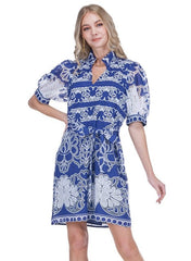 Collar Chemise Dress - Navy Petal Lace