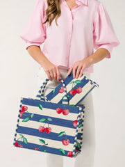 Cherry Stripe Jacquard Wristlet Pouch