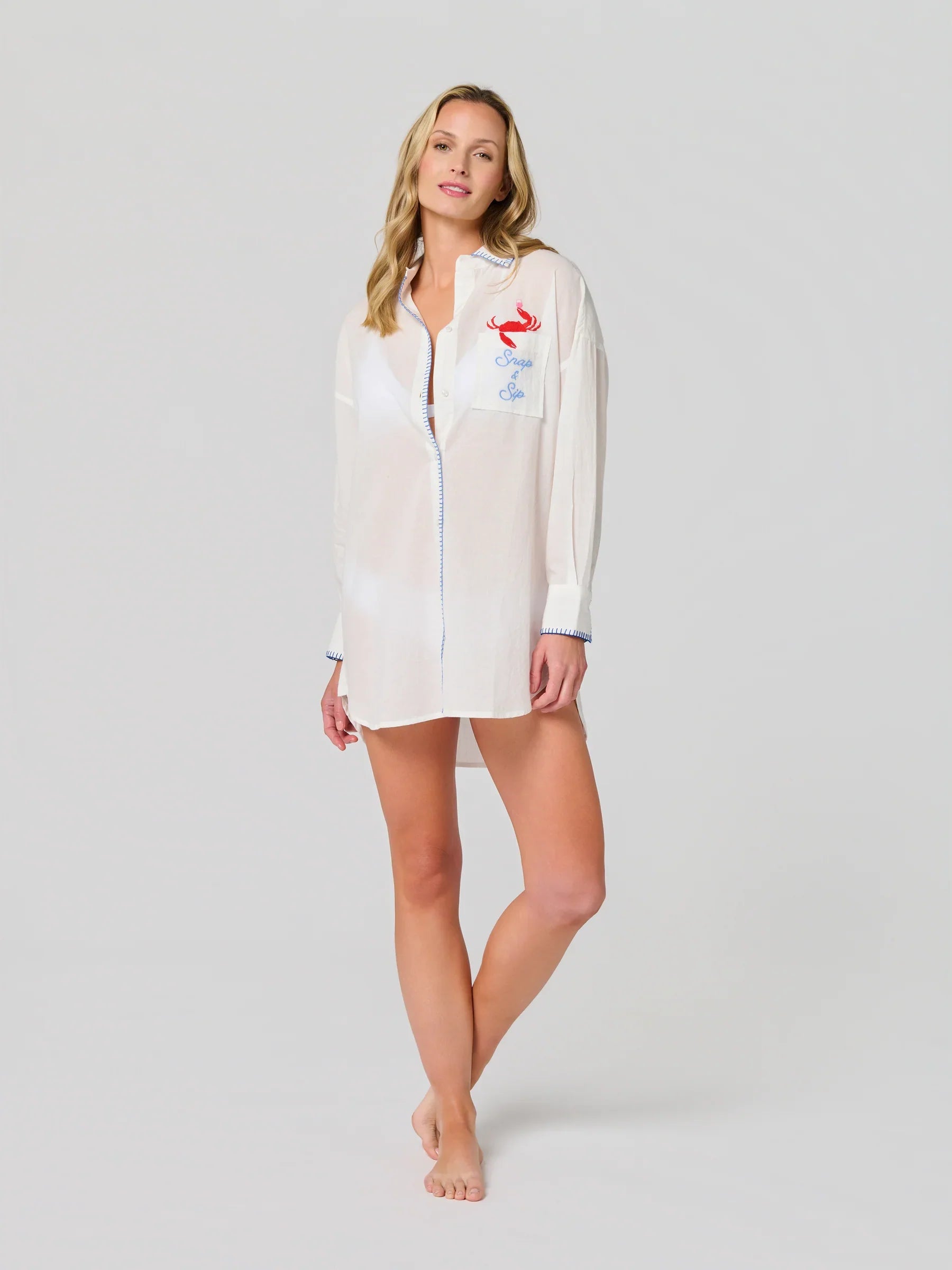 "Snap & Sip/Catch of the Day" Cover- Up Shirt
