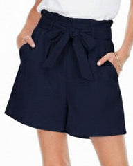 Belted Elastic Waist Short - Navy