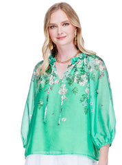 Dimensional Flowers Top - Emerald Bloom