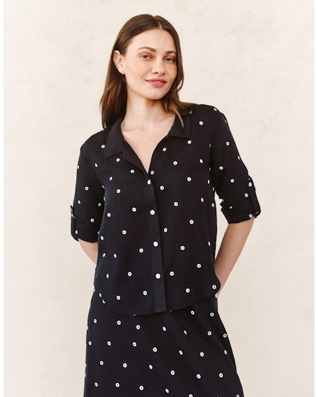 Drop Collar Boxy Button Down - Cabana Dot