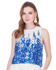 Back Zip Sleeveless Top - Indigo Meadow