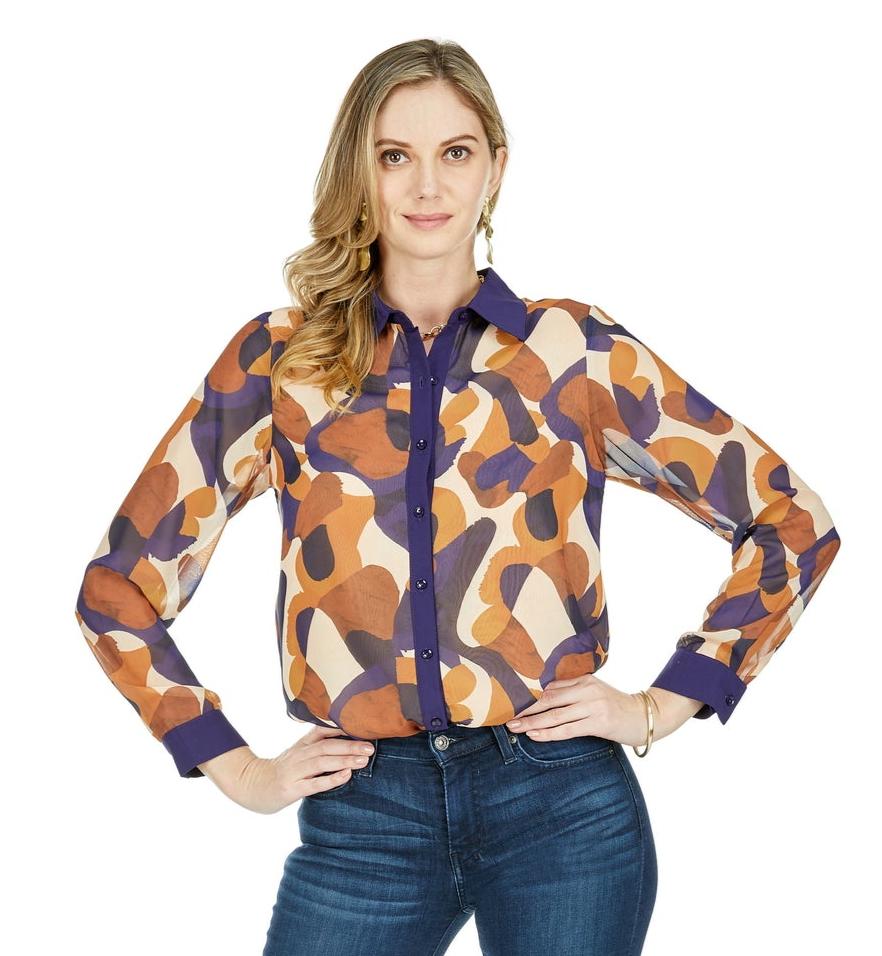 Contrast Button Front Blouse