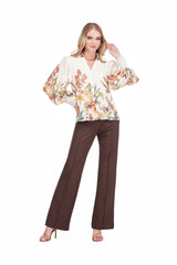 Collar Split V-Neck Blouse - Wild Bloom