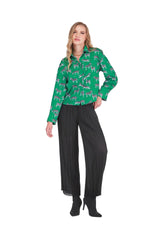 Crop Shirt Blouse - Green Zebra