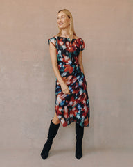 Boat Neck Cap Slv Midi Dress