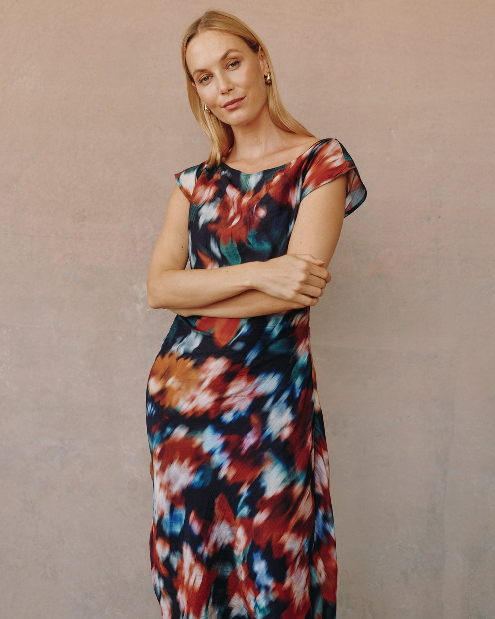 Boat Neck Cap Slv Midi Dress