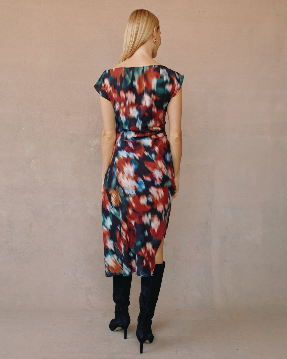 Boat Neck Cap Slv Midi Dress