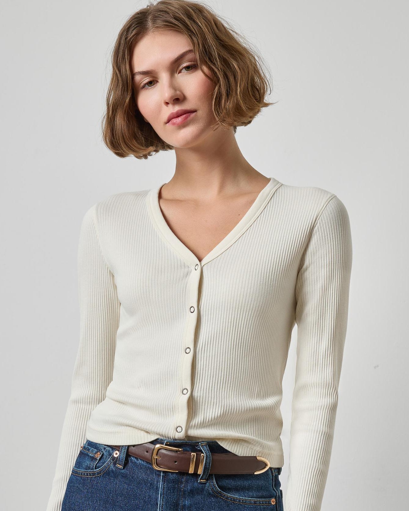 Button Front Ribbed Cardigan