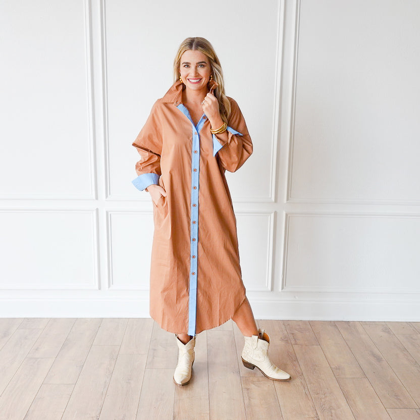 Dani Dress Cocoa And Blue