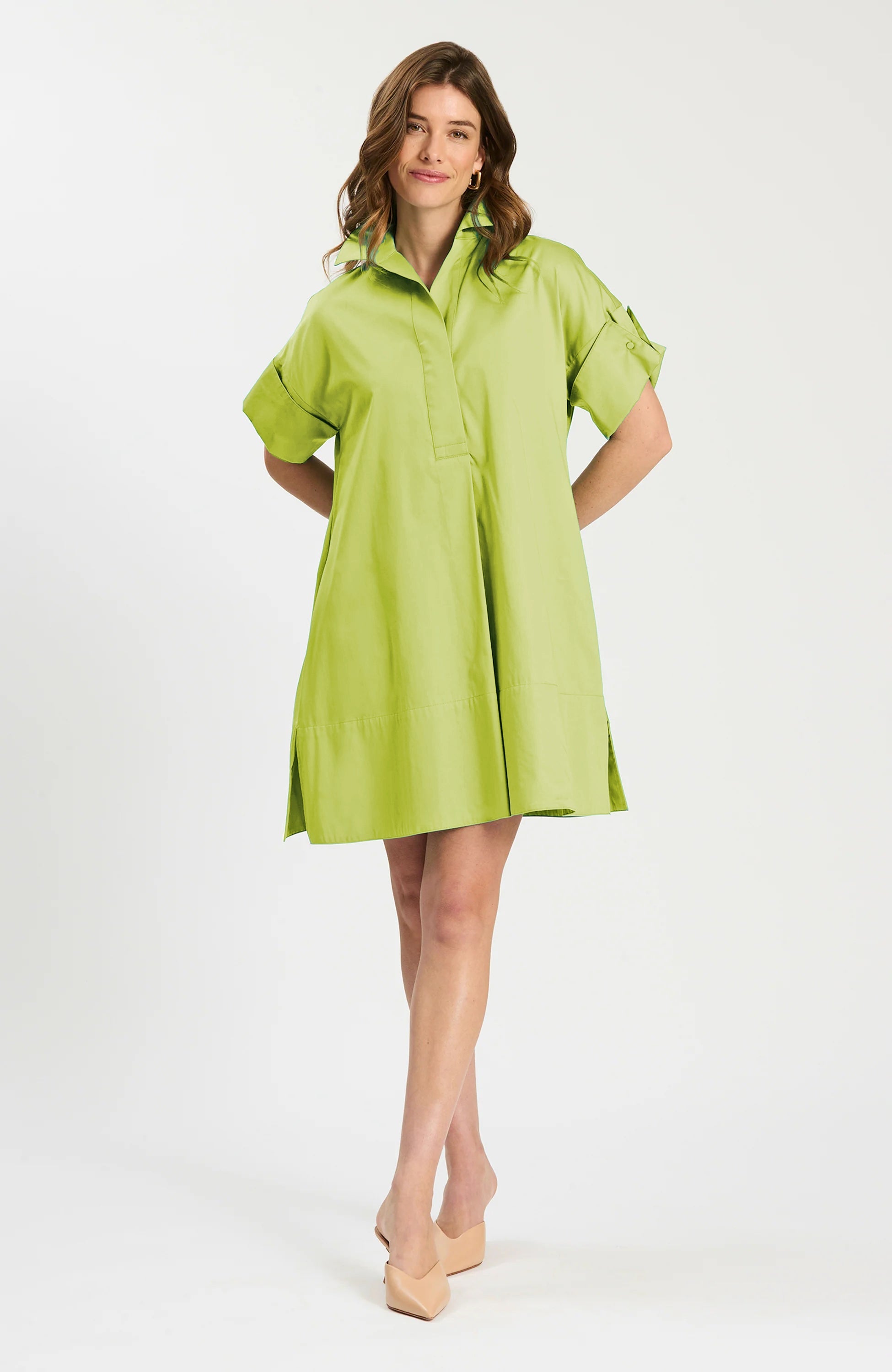 Addie Cotton Short Shirtdress - Lime Green