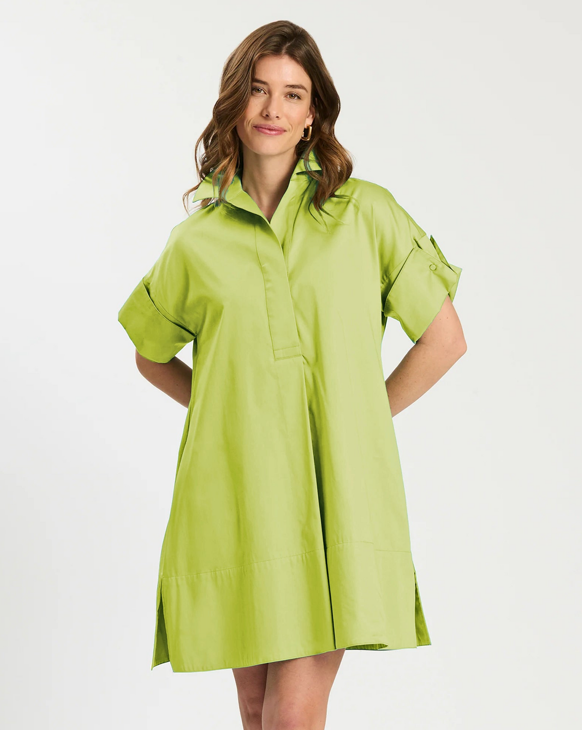 Addie Cotton Short Shirtdress - Lime Green