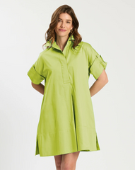 Addie Cotton Short Shirtdress - Lime Green