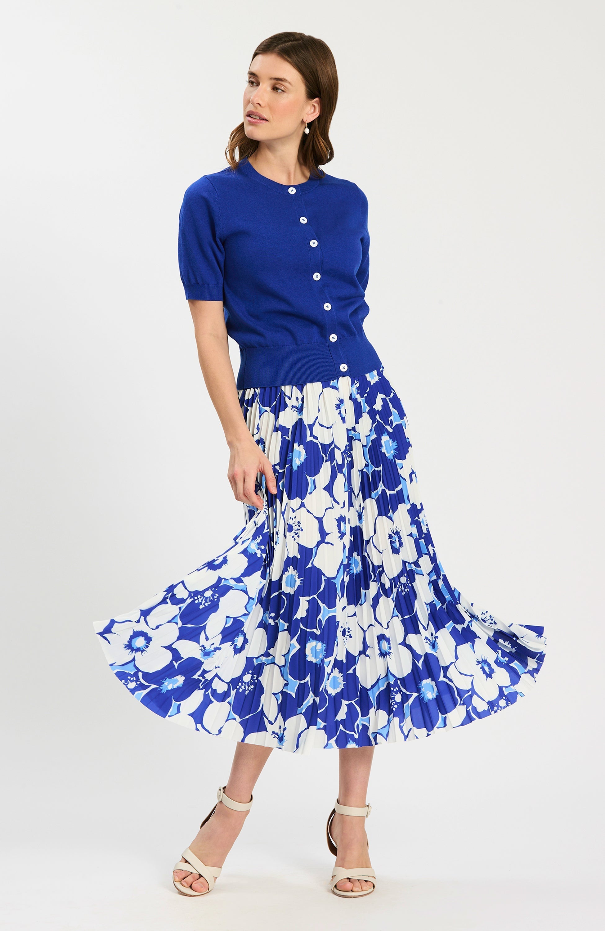 Cara Cerulean Floral Pleated Skirt