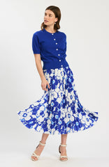 Cara Cerulean Floral Pleated Skirt