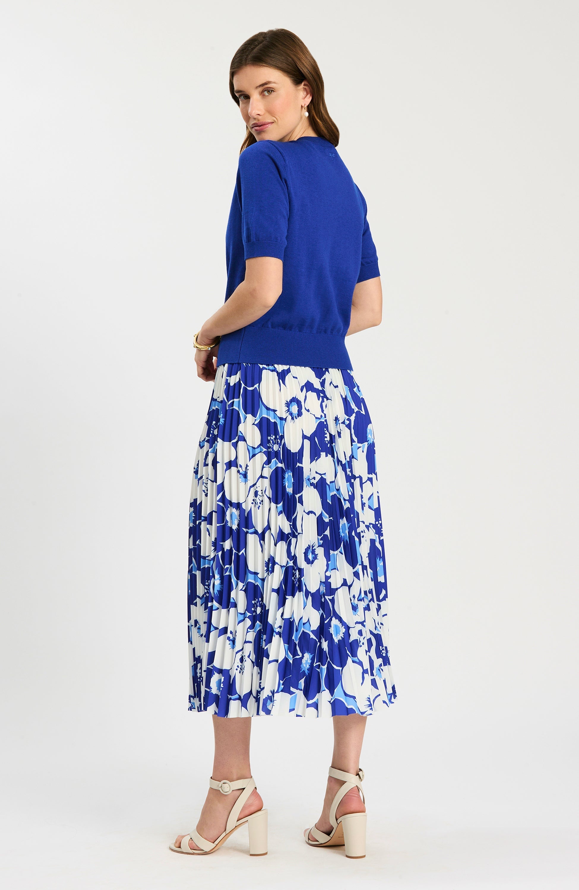 Cara Cerulean Floral Pleated Skirt