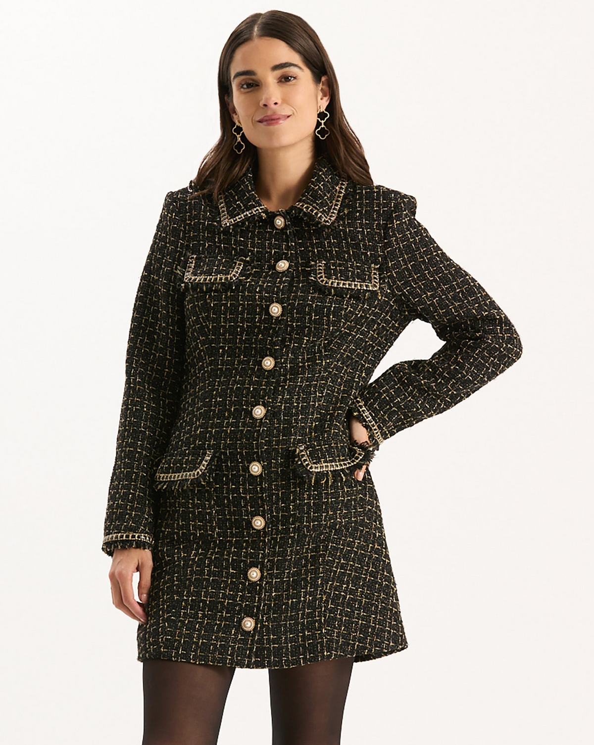 Beth Gold Button Boucle Dress