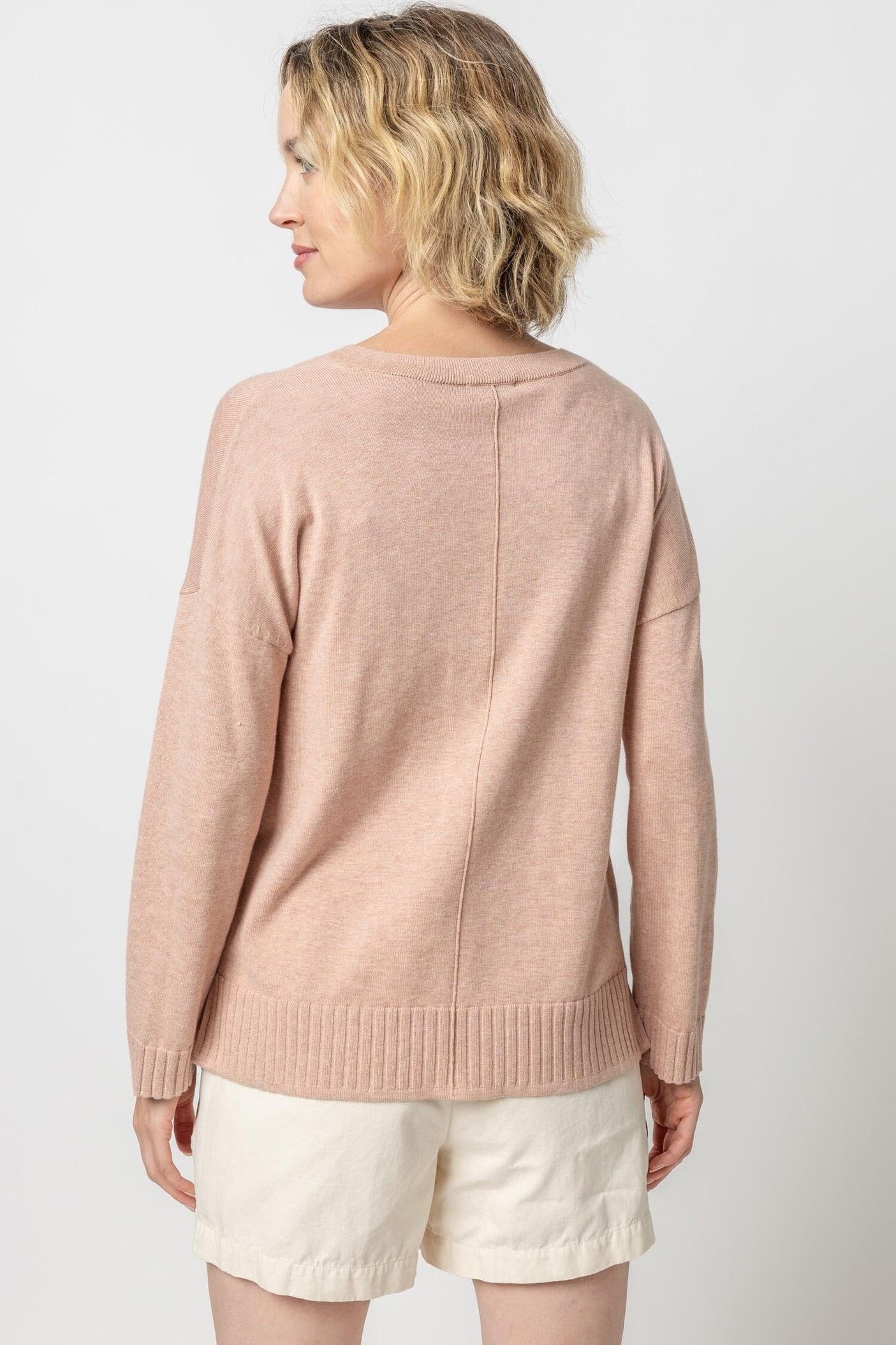 Easy Back Seam Vneck Sweater