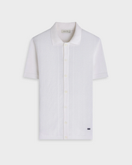 Chevron Button-Front Short-Sleeve Polo Sweater  - Chalk