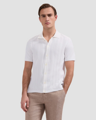 Chevron Button-Front Short-Sleeve Polo Sweater  - Chalk