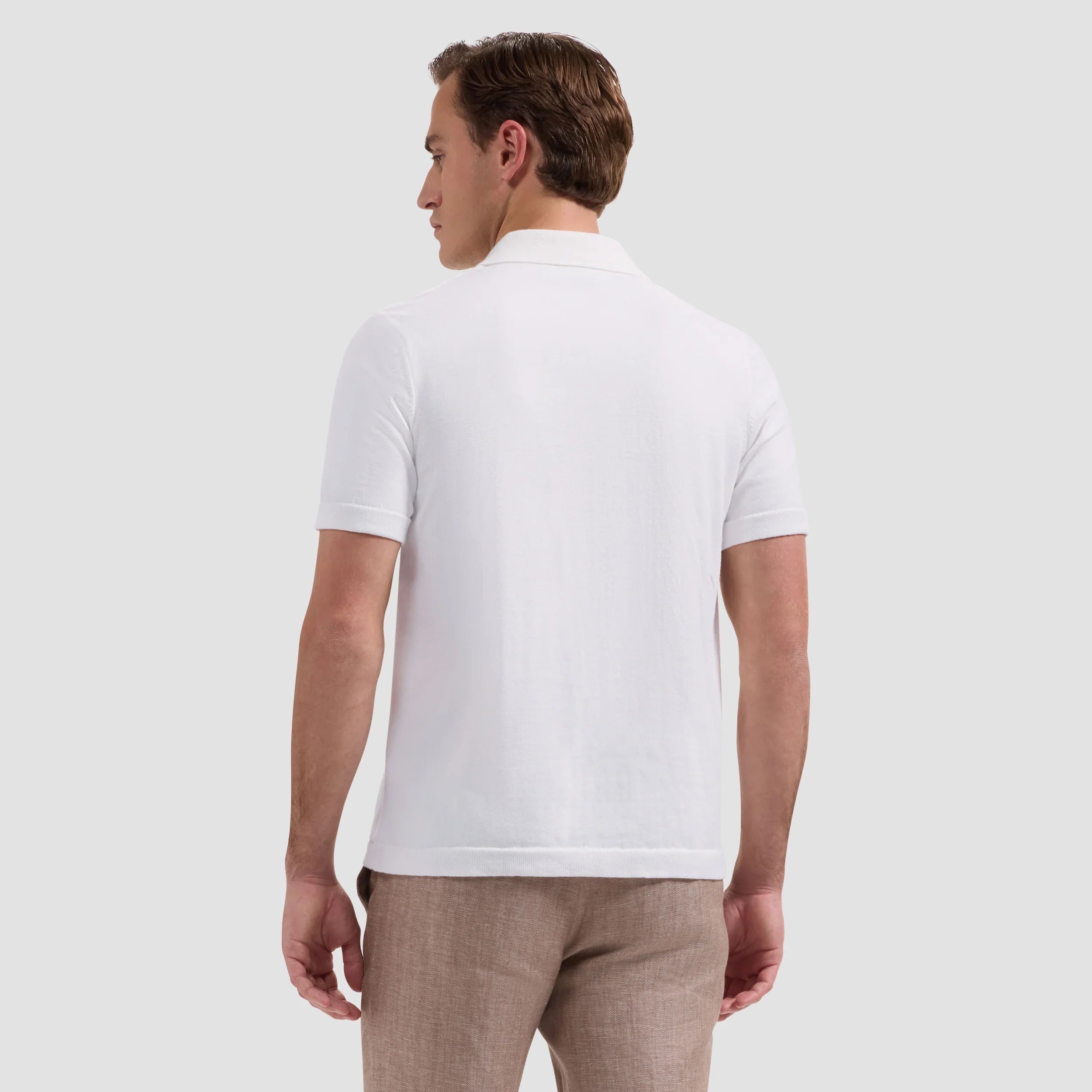 Chevron Button-Front Short-Sleeve Polo Sweater  - Chalk