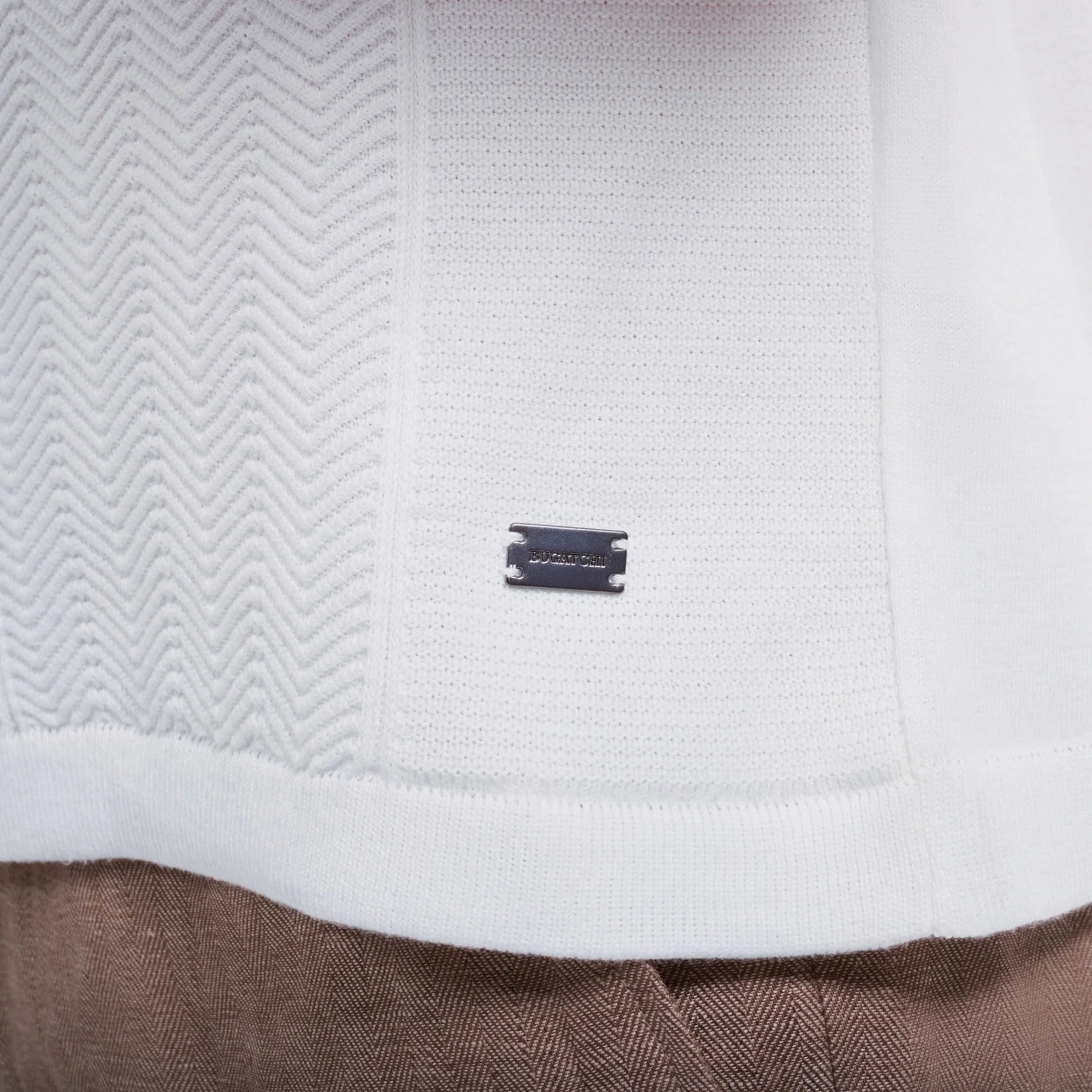 Chevron Button-Front Short-Sleeve Polo Sweater  - Chalk