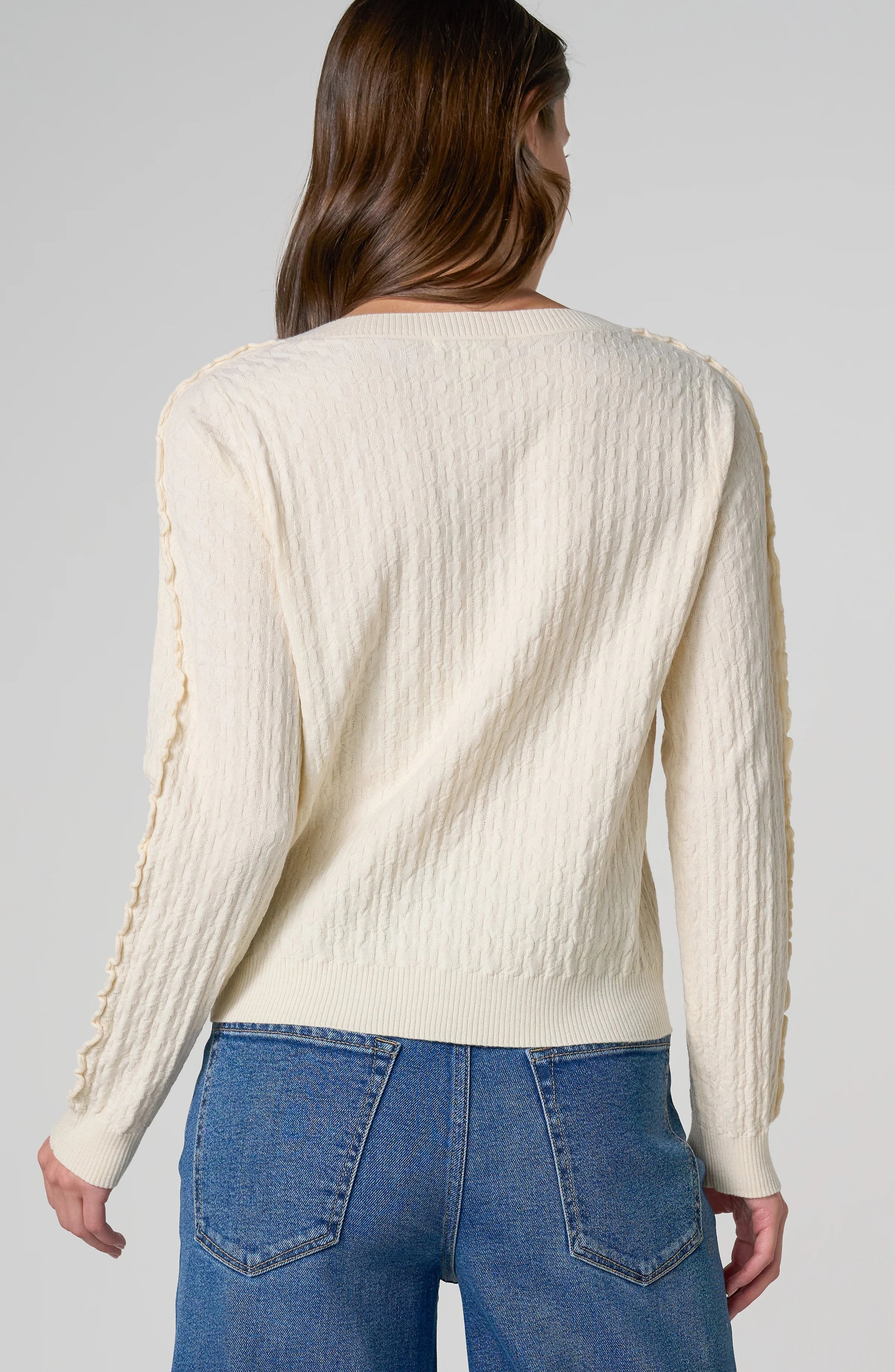Button Front Cardigan Sweater w/Ruffles