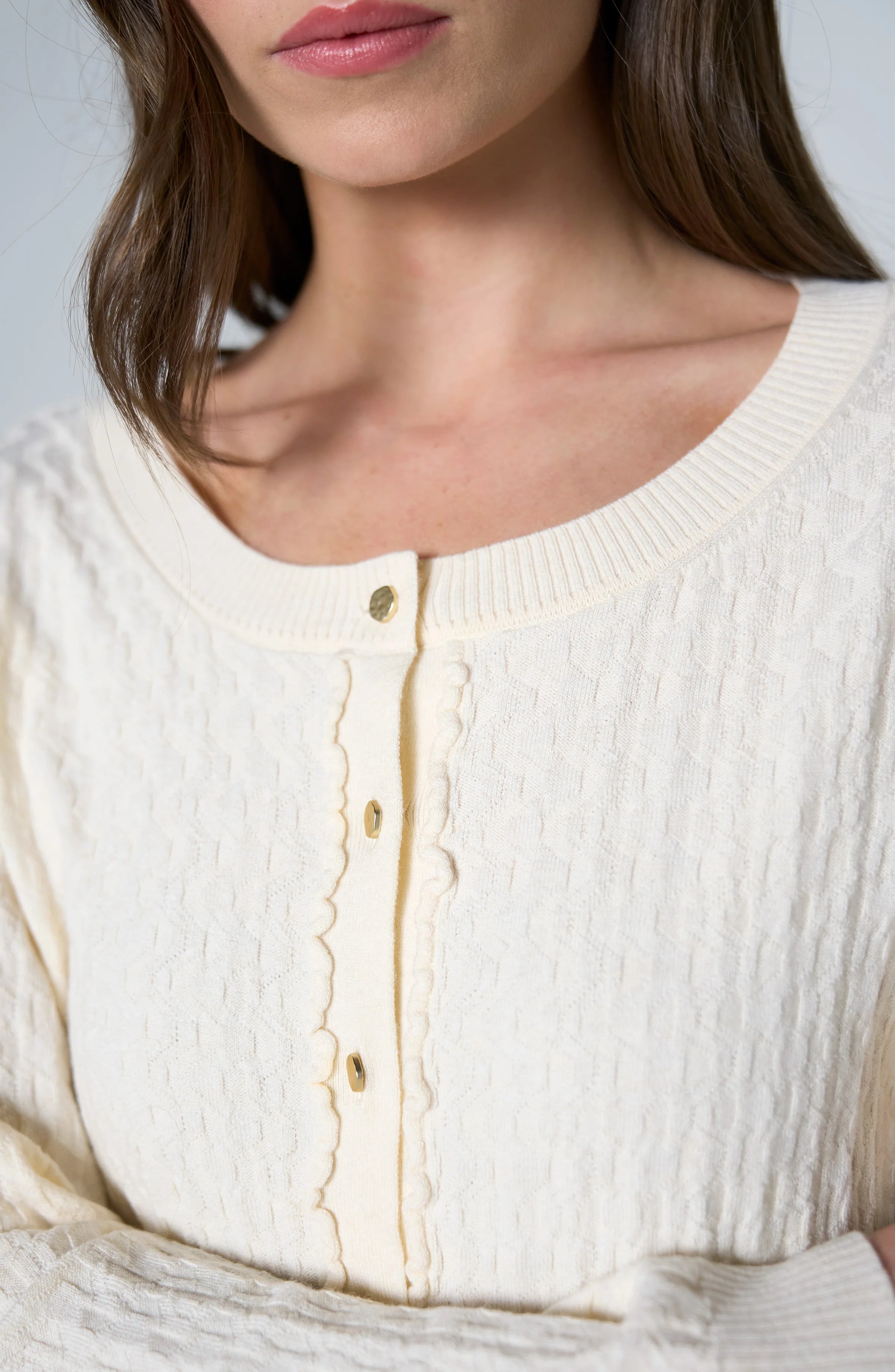 Button Front Cardigan Sweater w/Ruffles