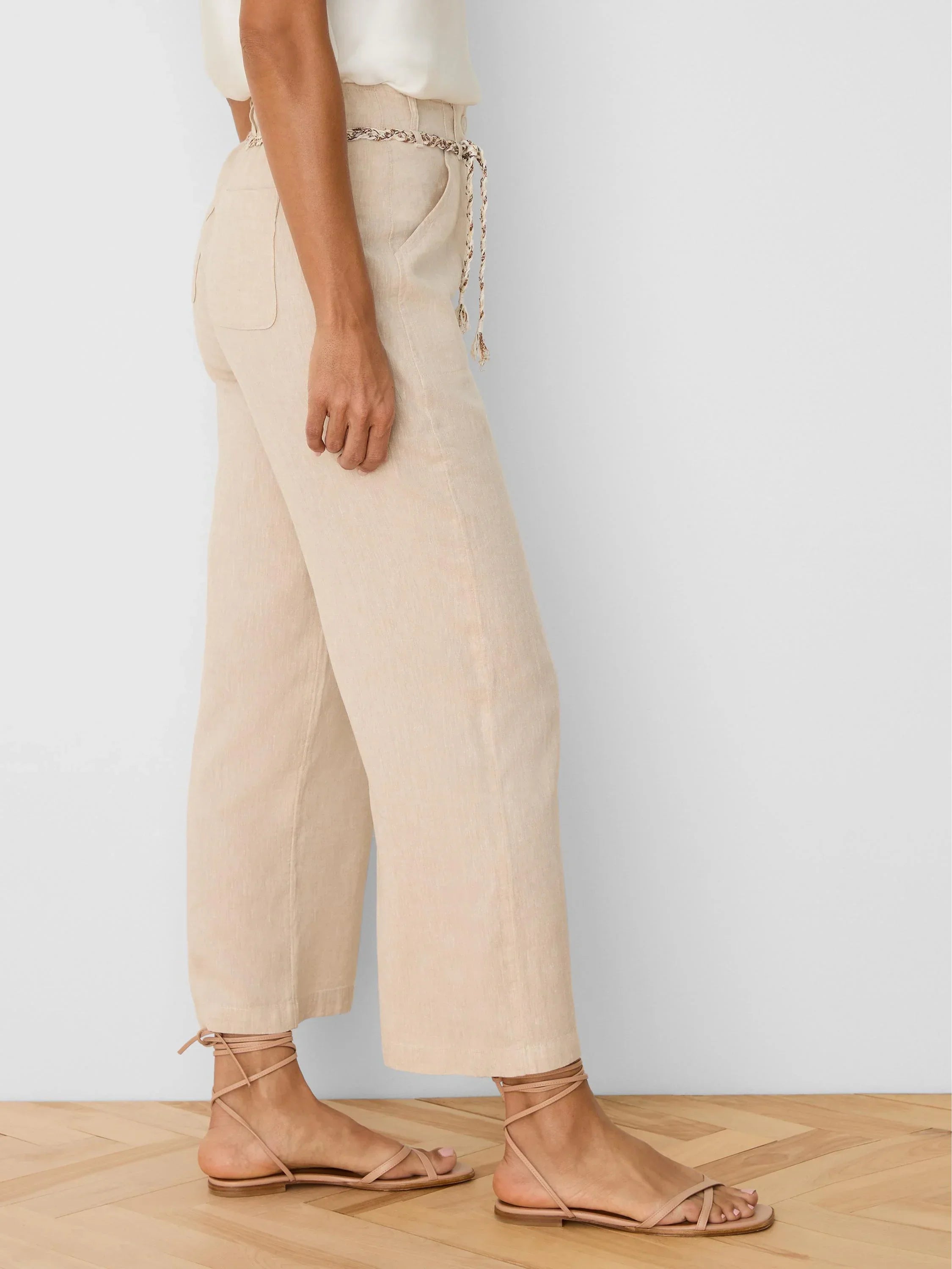 Eliot Wide Leg Rumba Linen Belted Crop Pant