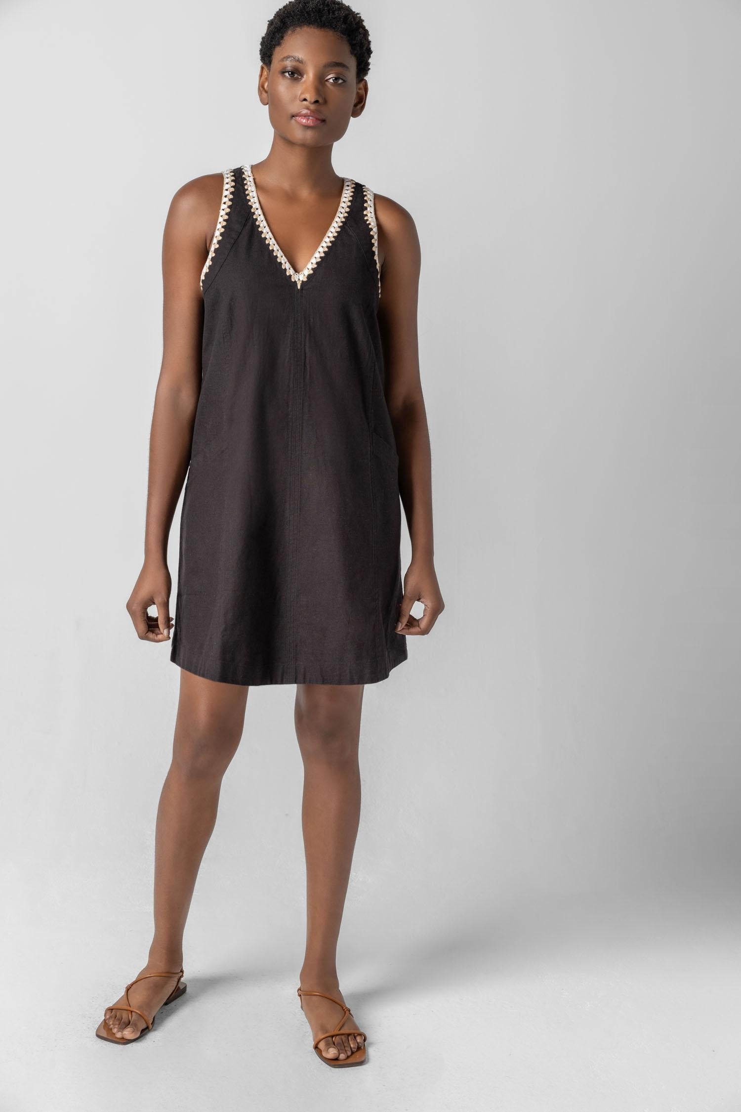 Crochet Trim V-Neck Dress