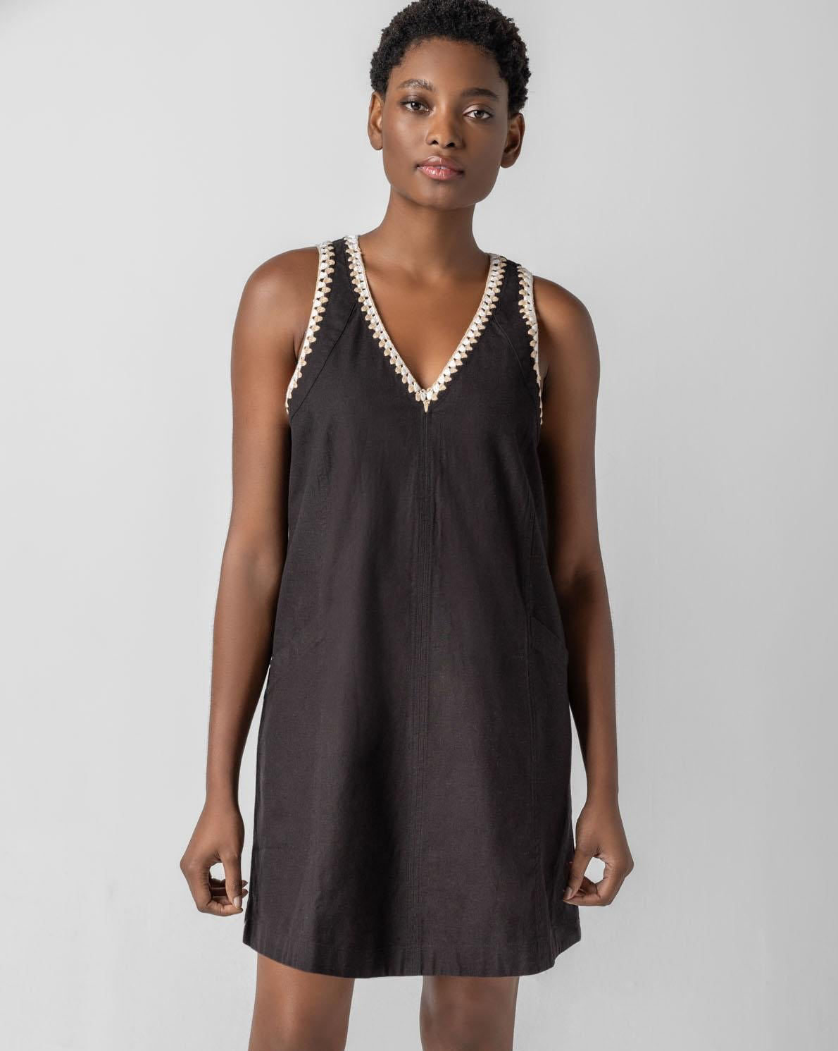 Crochet Trim V-Neck Dress