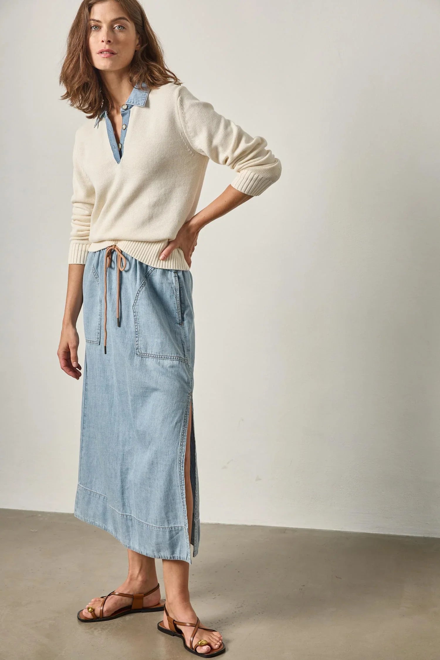 Denim Collar Polo Sweater