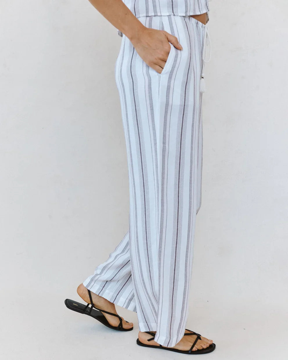 Beach Pant With Tasssel Drawstring - Rosewood Stripe