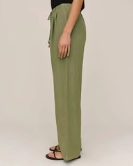 Beaded Drawstring Beach Pant - Olive Leaf
