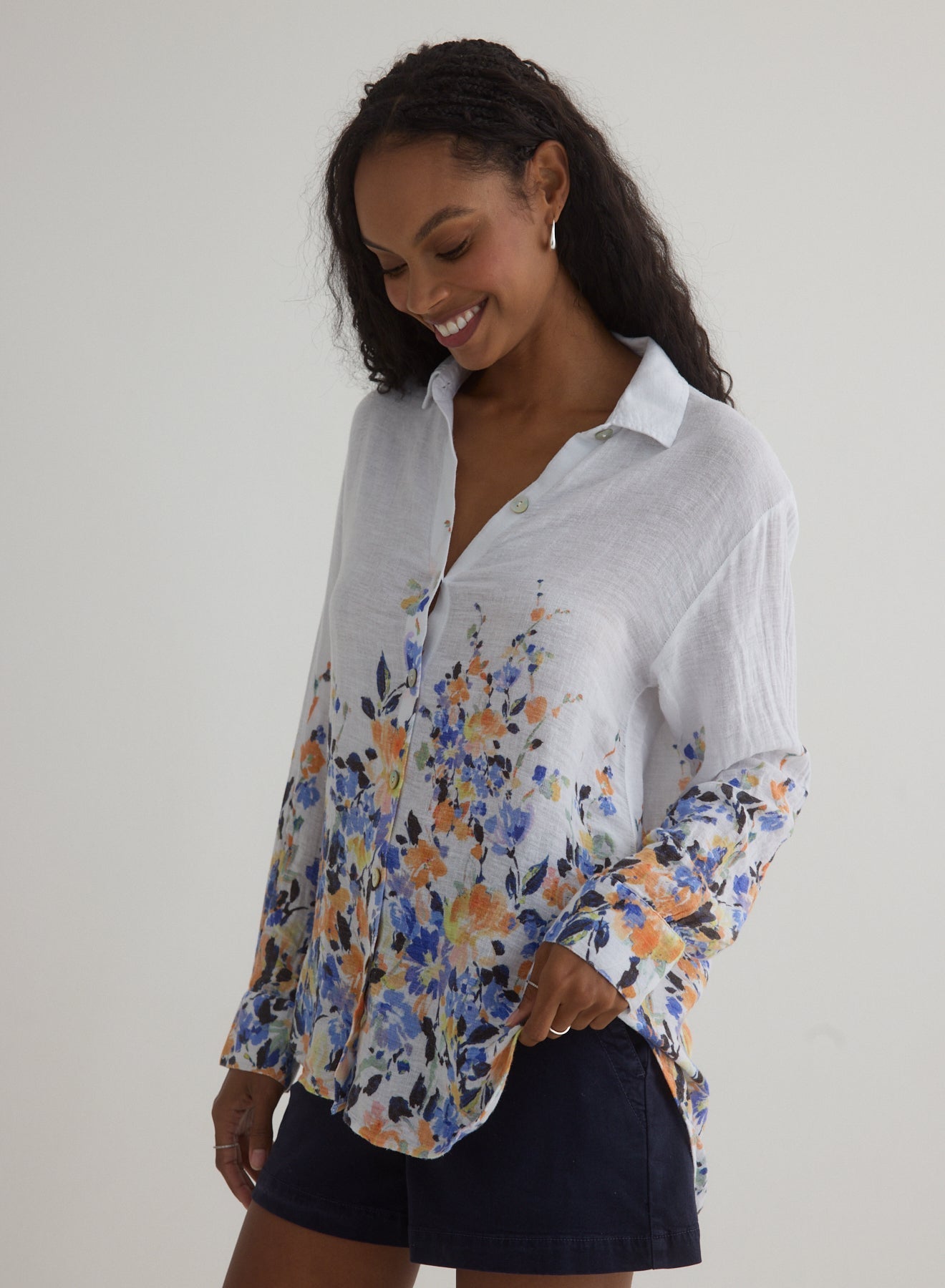 Boyfriend Button Down - Border Floral Print