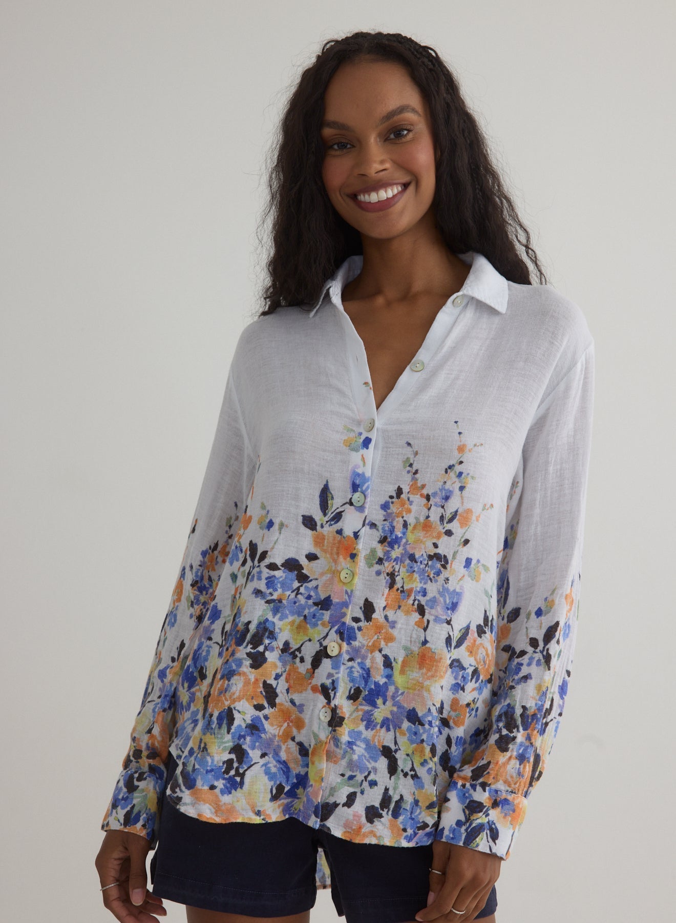 Boyfriend Button Down - Border Floral Print